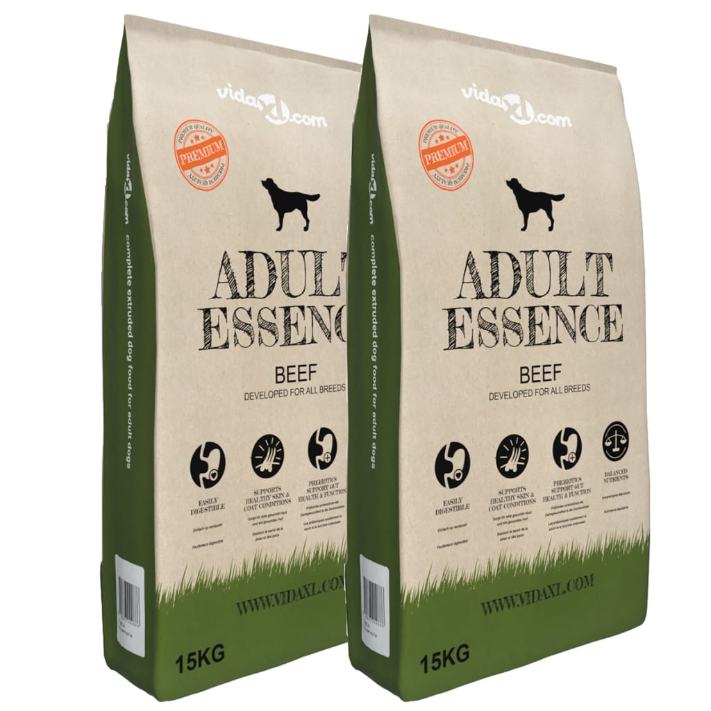 vidaXL Premium tørr hundemat Adult Essence Beef 2 stk 30 kg