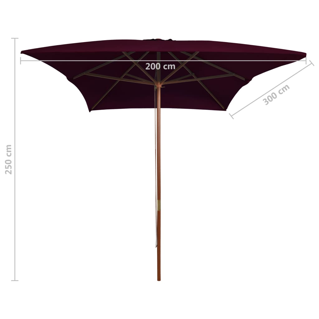 vidaXL Utendørs parasoll med trestang vinrød 200x300 cm