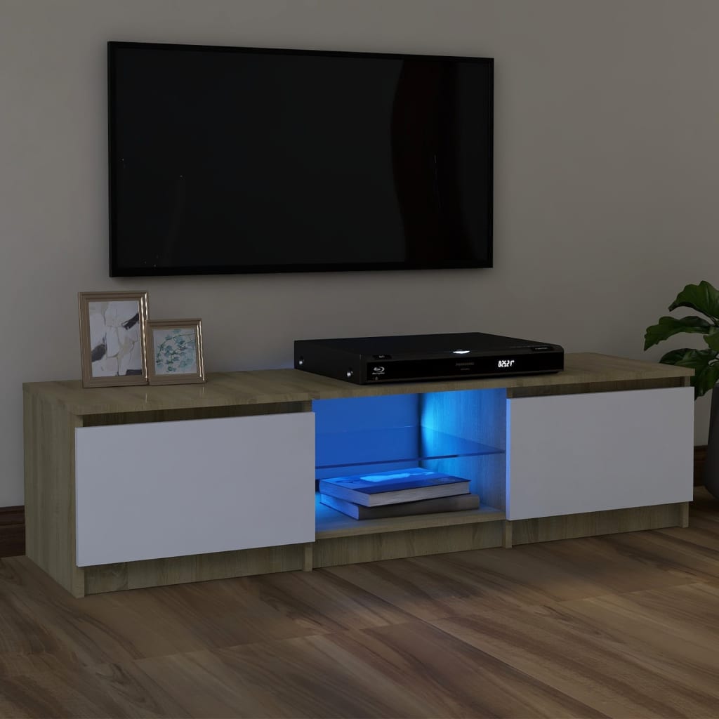 vidaXL TV-benk med LED-lys hvit og sonoma eik 120x30x35,5 cm