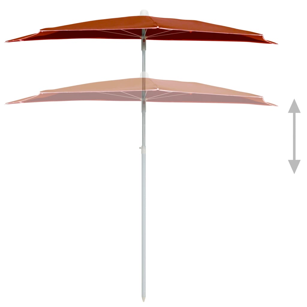 vidaXL Halvrund parasoll med stang 180x90 cm terrakotta