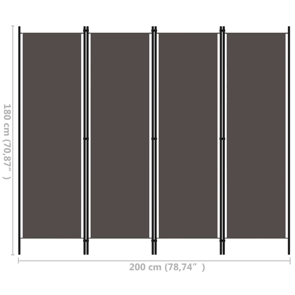 vidaXL Romdeler 4 paneler antrasitt 200x180 cm