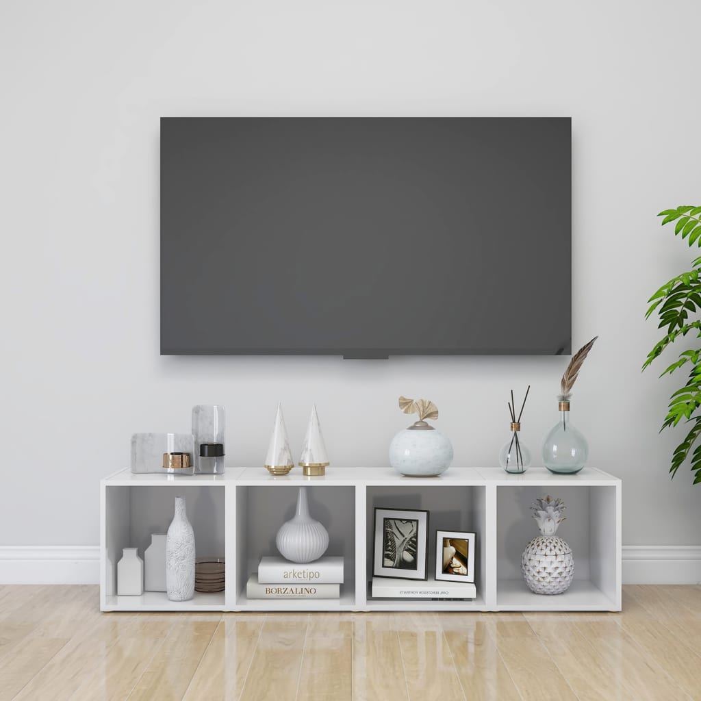 vidaXL TV-benk høyglans hvit 37x35x37 cm sponplate