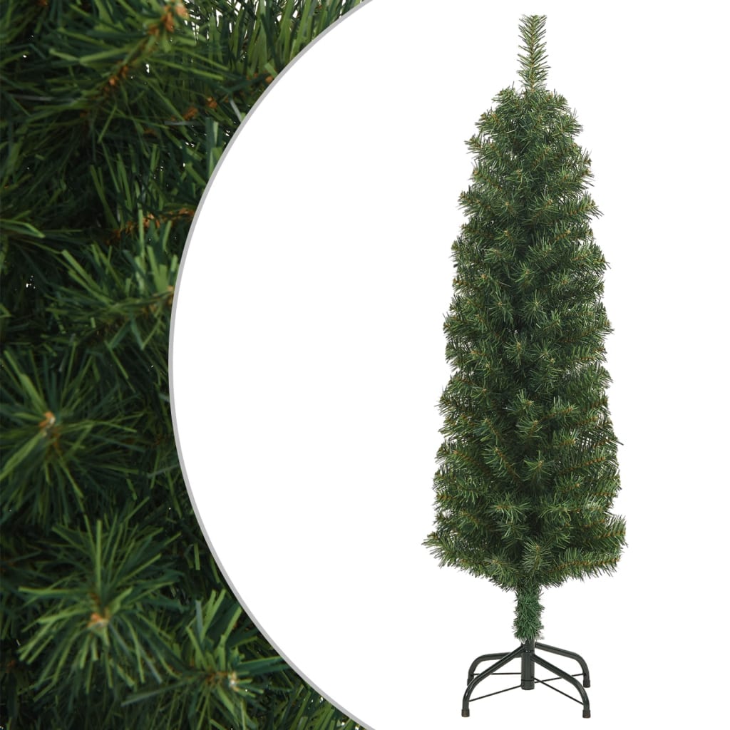 vidaXL Slankt kunstig juletre med stativ grønn 150 cm PVC
