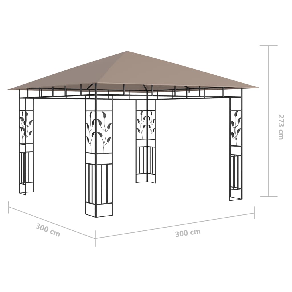 vidaXL Paviljong med myggnett og LED-lysslynge 3x3x2,73 m gråbrun