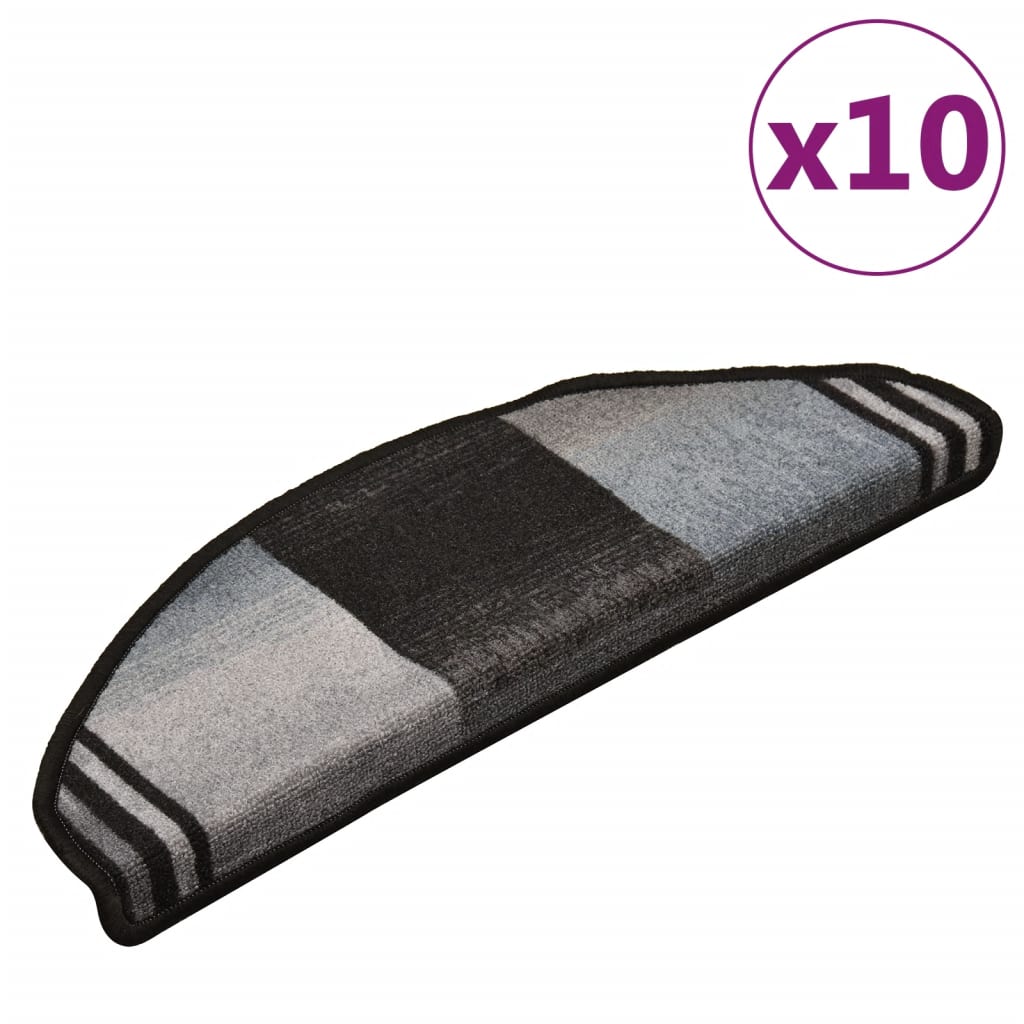 vidaXL Selvklebende trappematter 10 stk 65x21x4 cm svart og grå