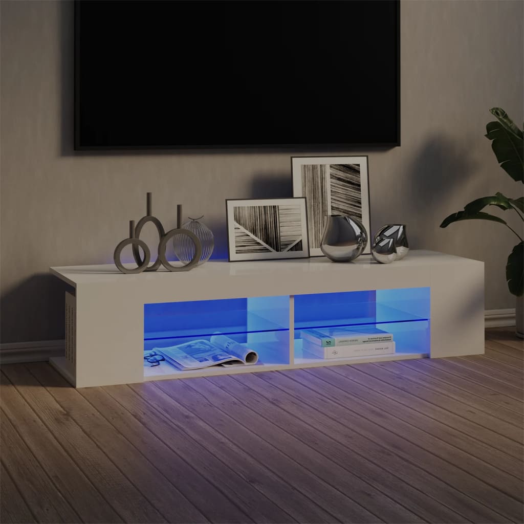 vidaXL TV-benk med LED-lys høyglans hvit 135x39x30 cm
