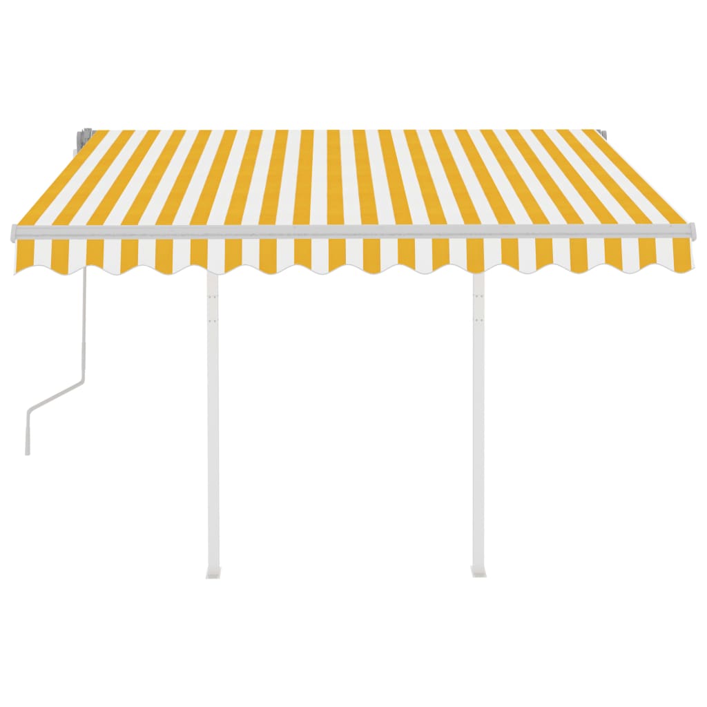 vidaXL Manuell uttrekkbar markise med stolper 3x2,5 m gul og hvit