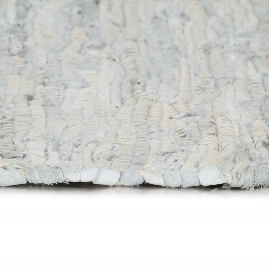 vidaXL Håndvevet Chindi teppe lær 190x280 cm lysegrå