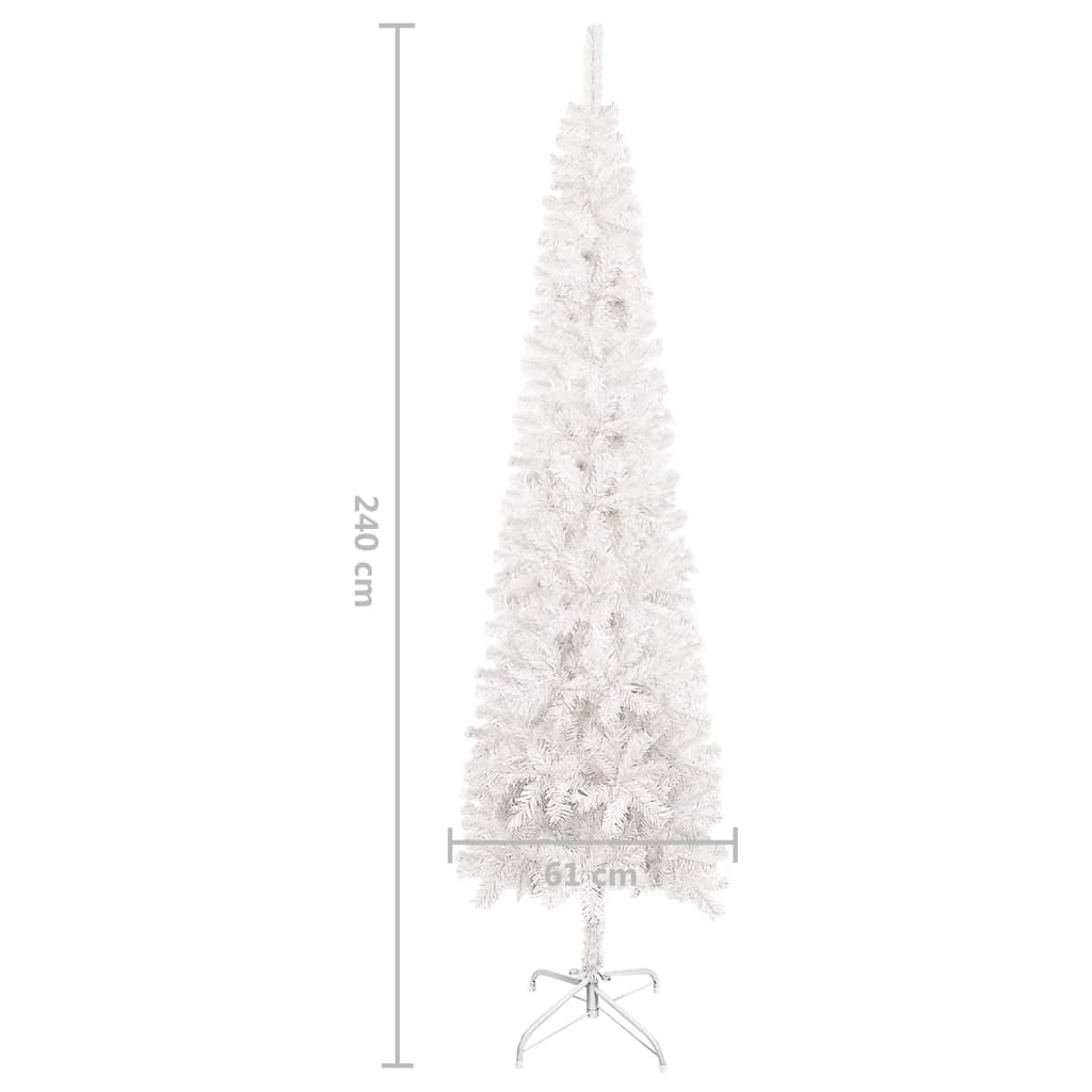 vidaXL Slankt juletre med LED og kulesett hvit 240 cm