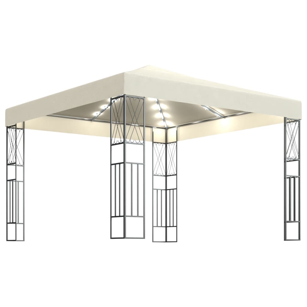 vidaXL Paviljong med LED-lysslynge 3x3 m kremhvit stoff