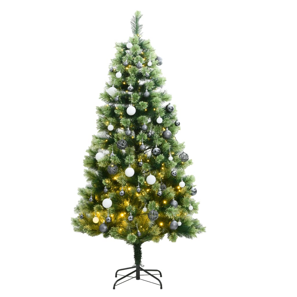 vidaXL Kunstig hengslet juletre med 150 LED og kulesett 150 cm