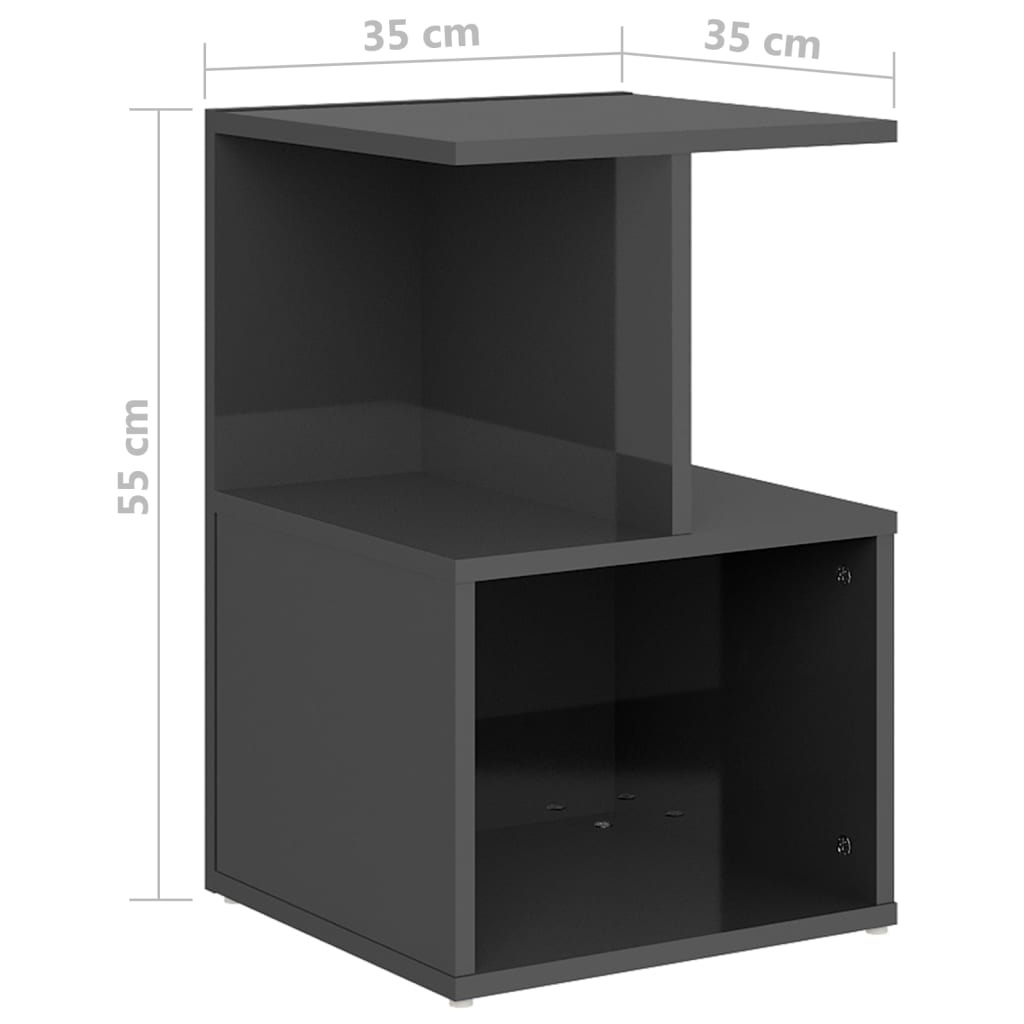 vidaXL Nattbord 2 stk høyglans grå 35x35x55 cm sponplate