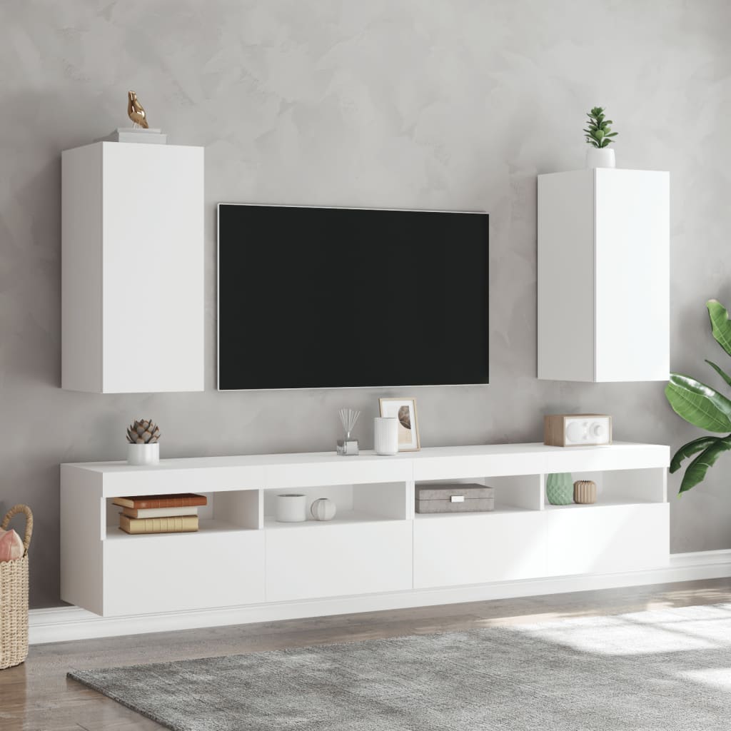 vidaXL Vegghengt TV-benk med LED hvit 30,5x35x70 cm