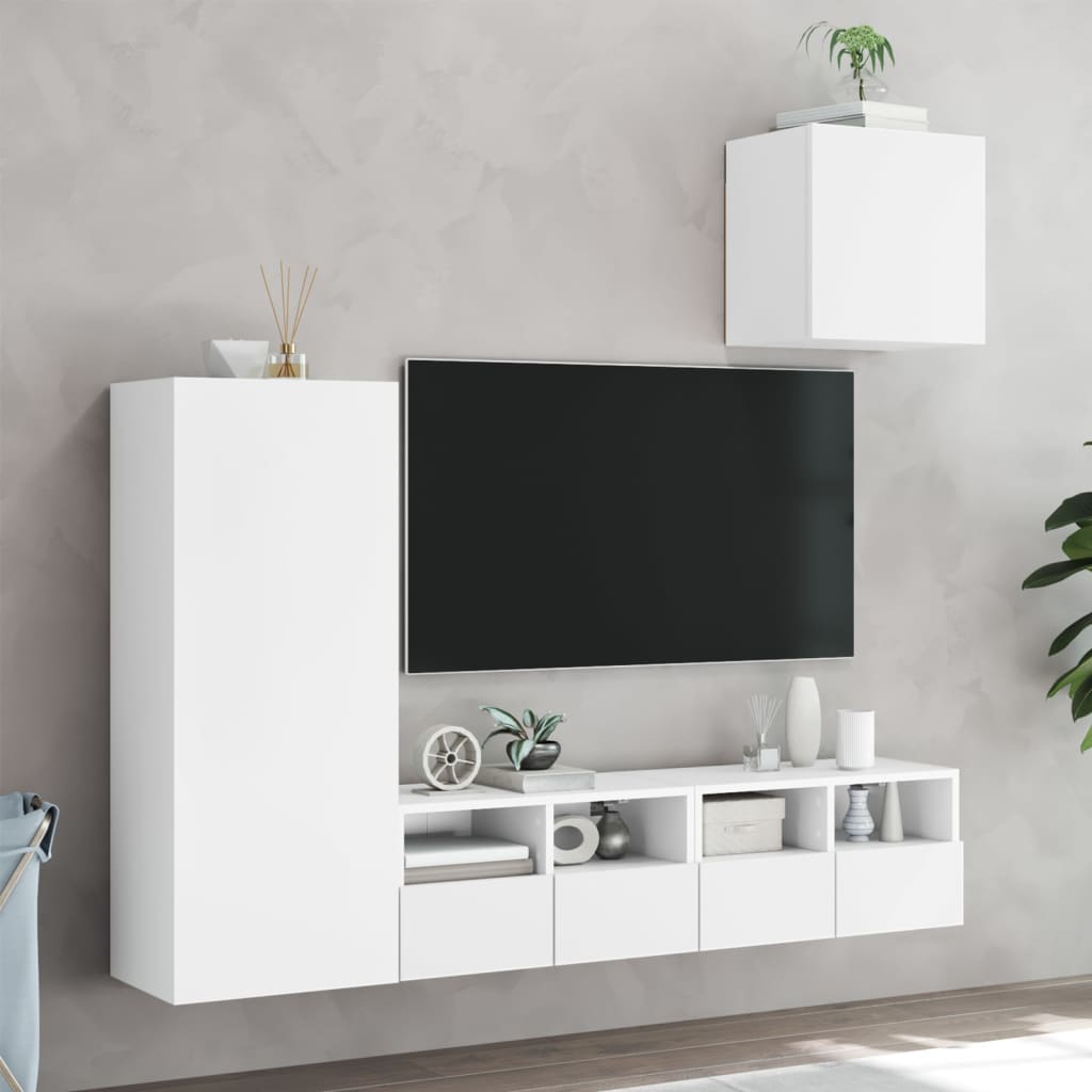 vidaXL Vegghengte TV-enheter 4 deler hvit konstruert tre