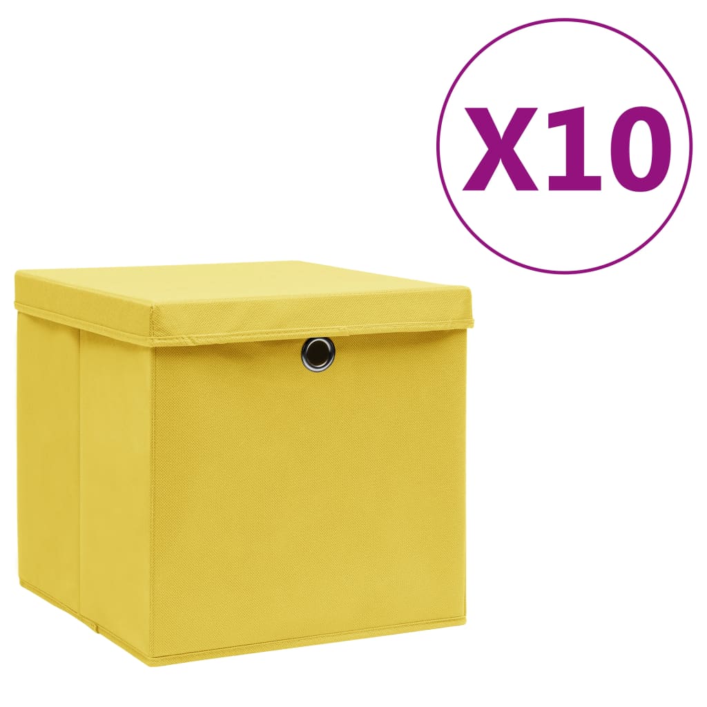 vidaXL Oppbevaringsbokser med deksler 10 stk 28x28x28 cm gul