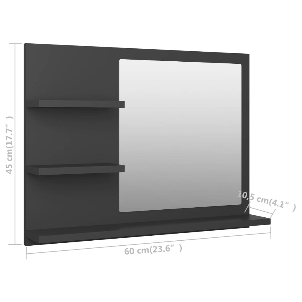 vidaXL Baderomsspeil grå 60x10,5x45 cm sponplate
