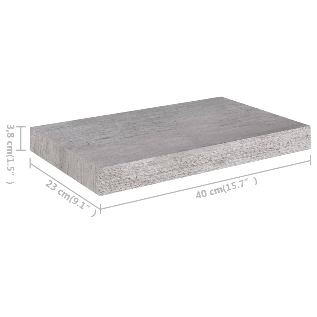 vidaXL Flytende vegghyller 4 stk betonggrå 40x23x3,8 cm MDF