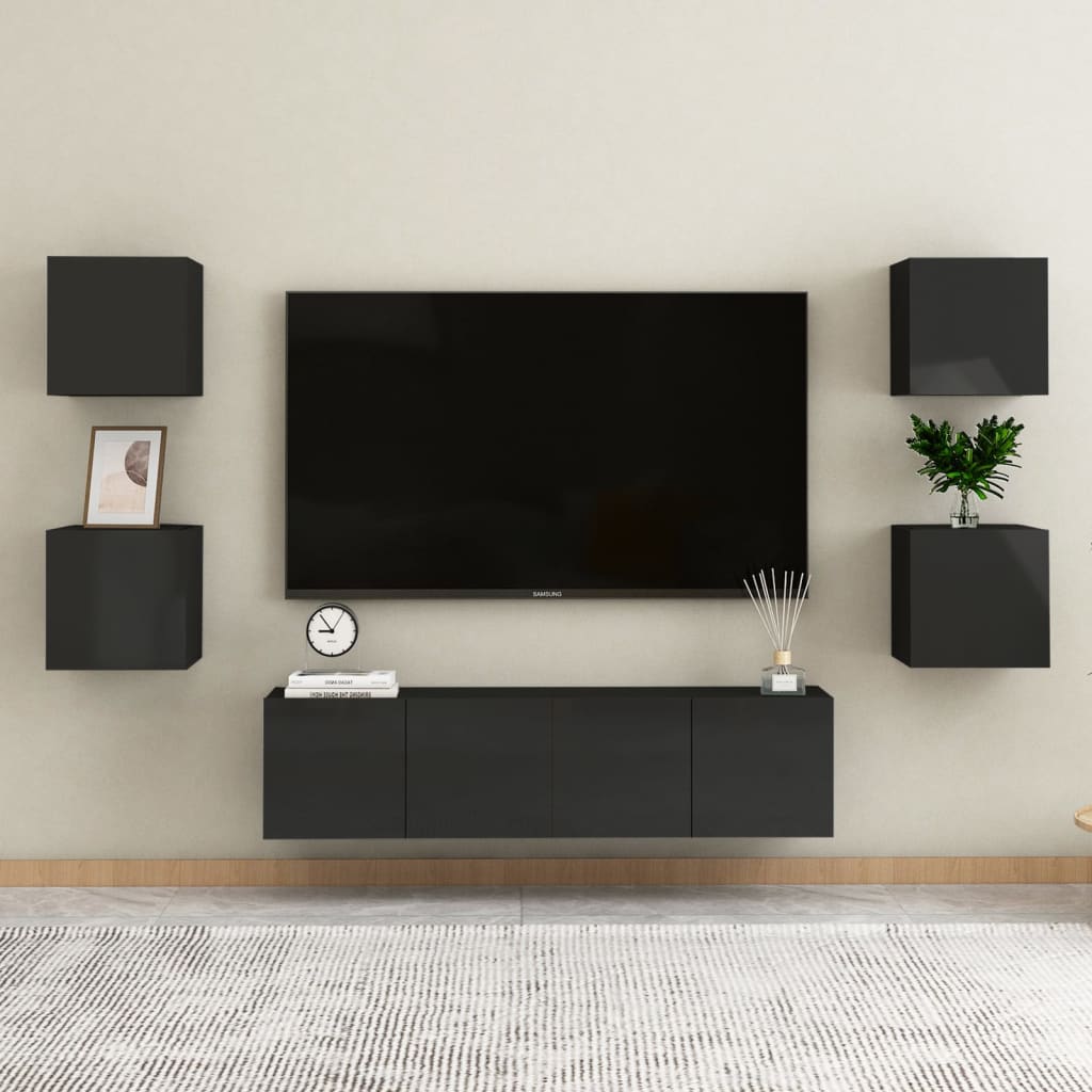 vidaXL Vegghengte TV-benker 2 stk høyglans svart 30,5x30x30 cm
