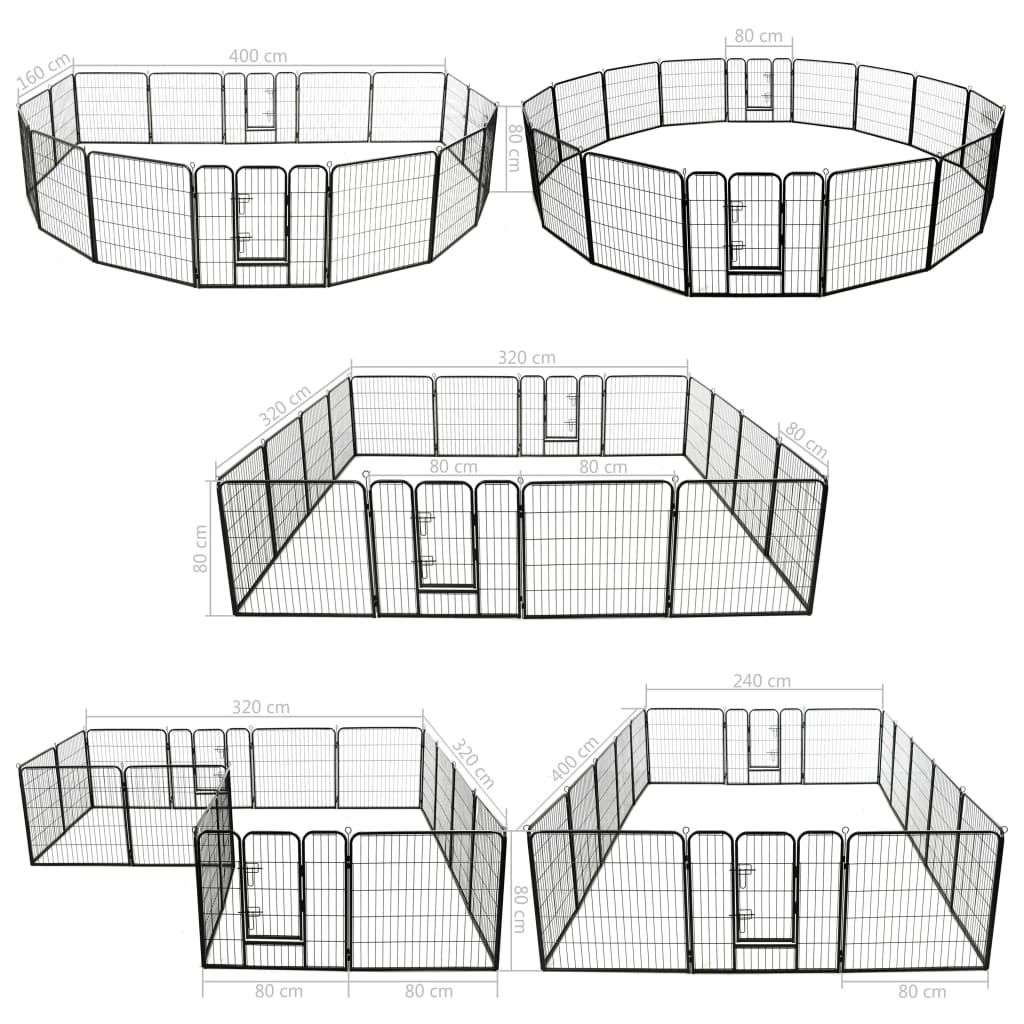 vidaXL Hundegrind 16 paneler stål 80x80 cm svart