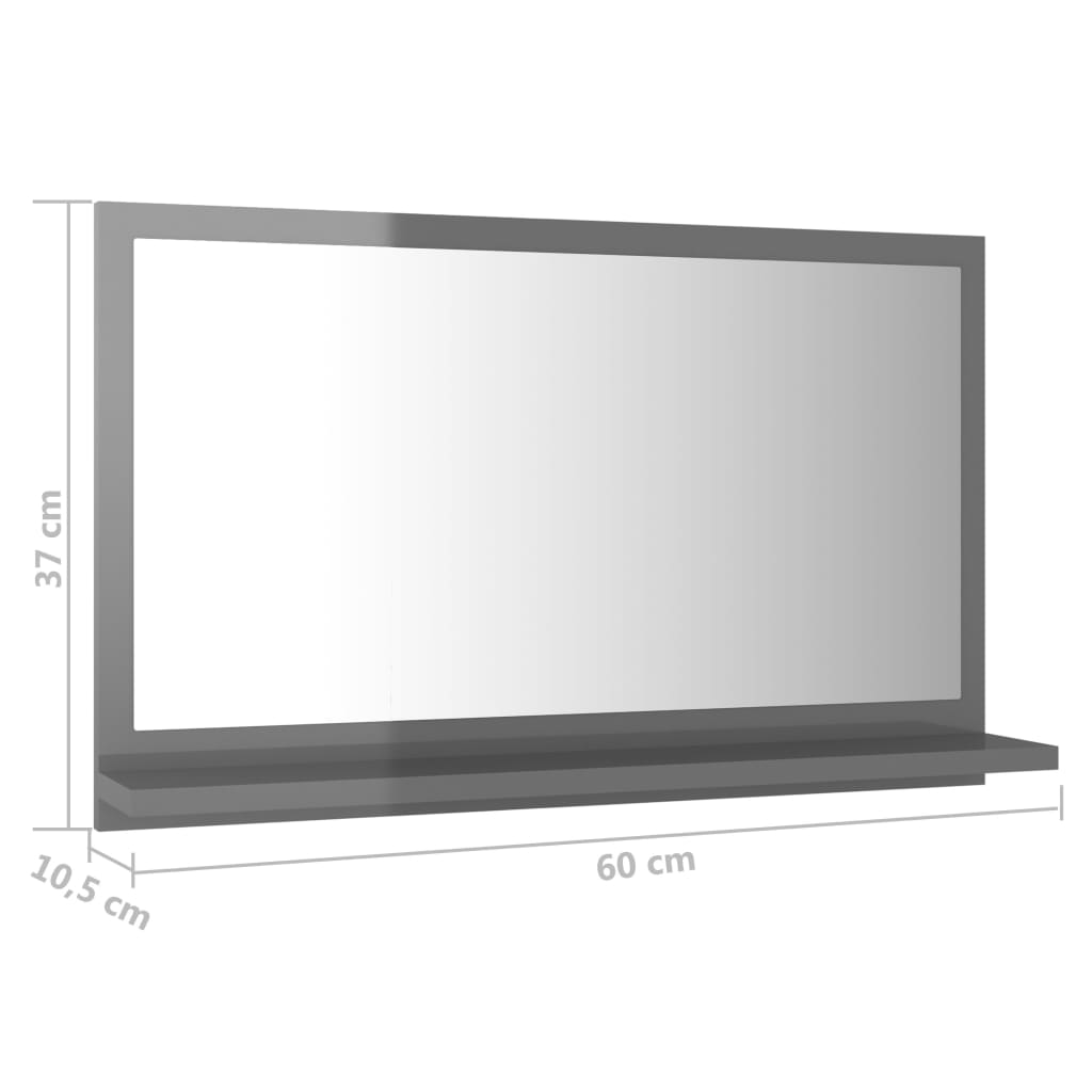 vidaXL Baderomsspeil høyglans grå 60x10,5x37 cm sponplate