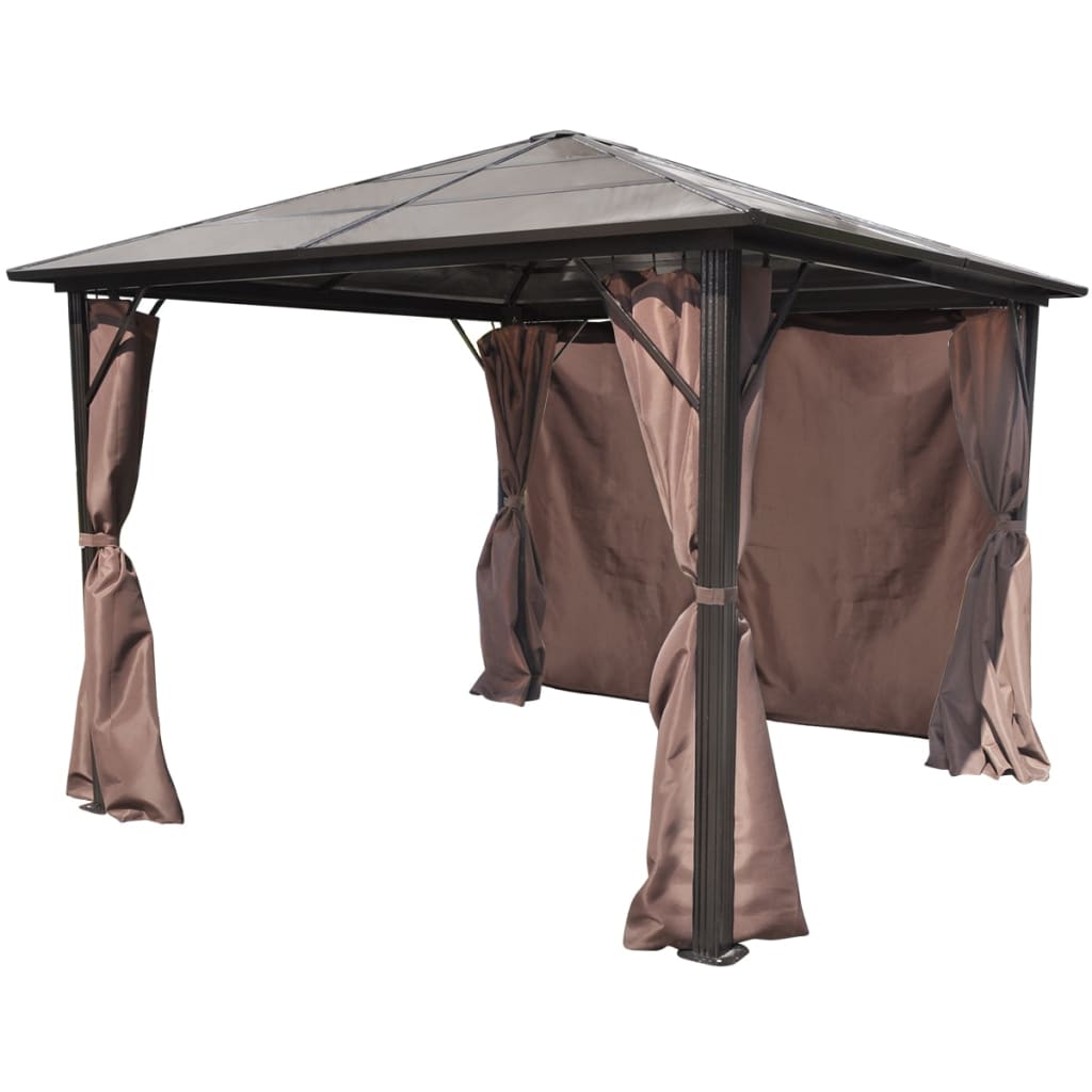vidaXL Paviljong med gardin brun aluminium 300 x 300 cm