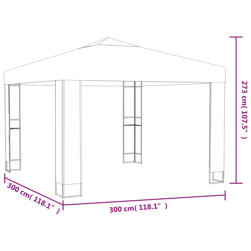 vidaXL Paviljong med dobbelt tak og LED-lysslynge 3x3x2,7m gråbrun