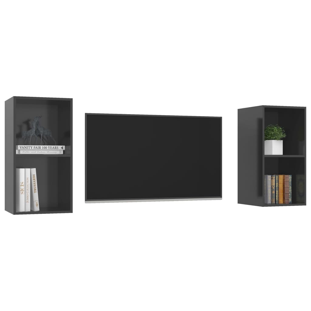 vidaXL Vegghengte TV-benker 2 stk høyglans grå sponplate