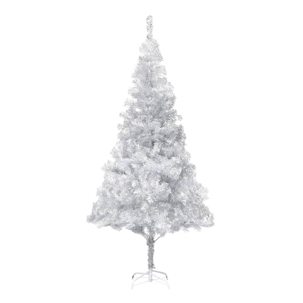 vidaXL Forhåndsbelyst kunstig juletre med stativ sølv 180 cm PVC