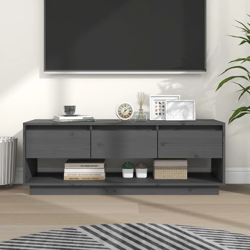 vidaXL TV-benk grå 110,5x34x40 cm heltre furu
