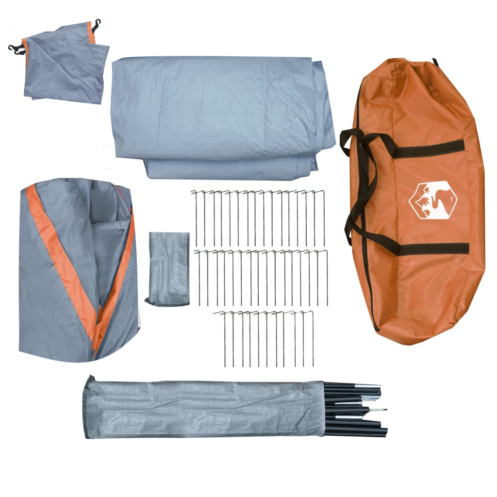 vidaXL Kuppeltelt for camping 12 personer grå og oransje vanntett