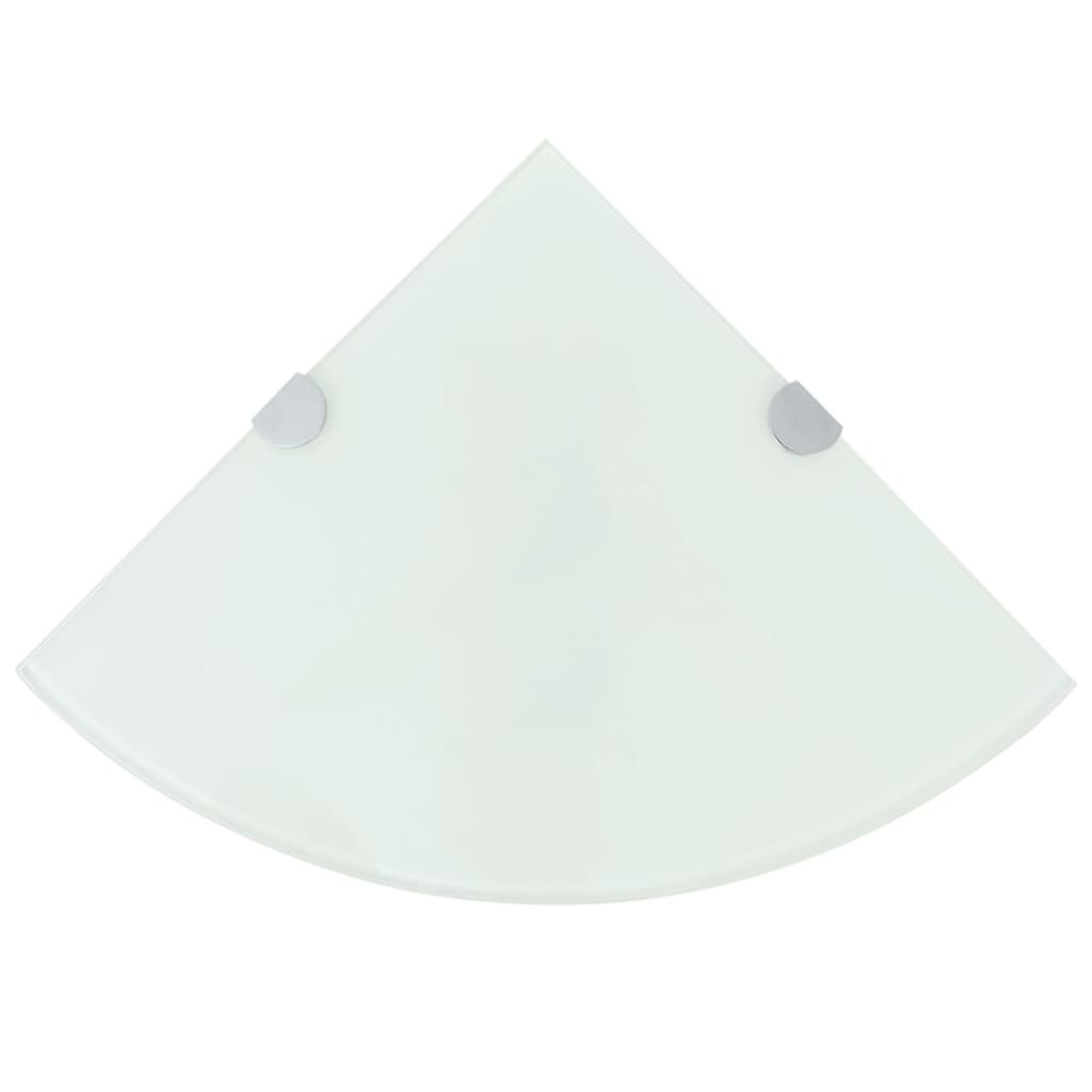 vidaXL Hjørnehylle med kromstøtter hvitt glass 25x25 cm