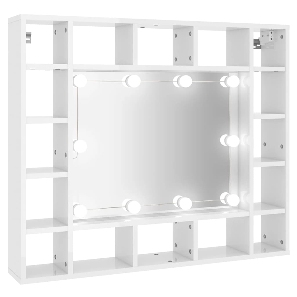 vidaXL Speilskap med LED høyglans hvit 91x15x76,5 cm