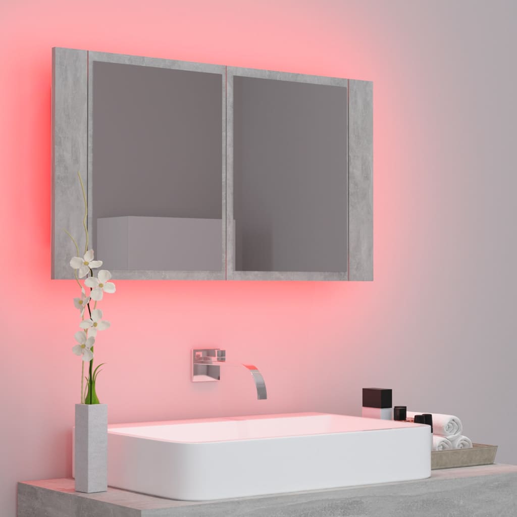 vidaXL LED-speilskap betonggrå 80x12x45 cm akryl