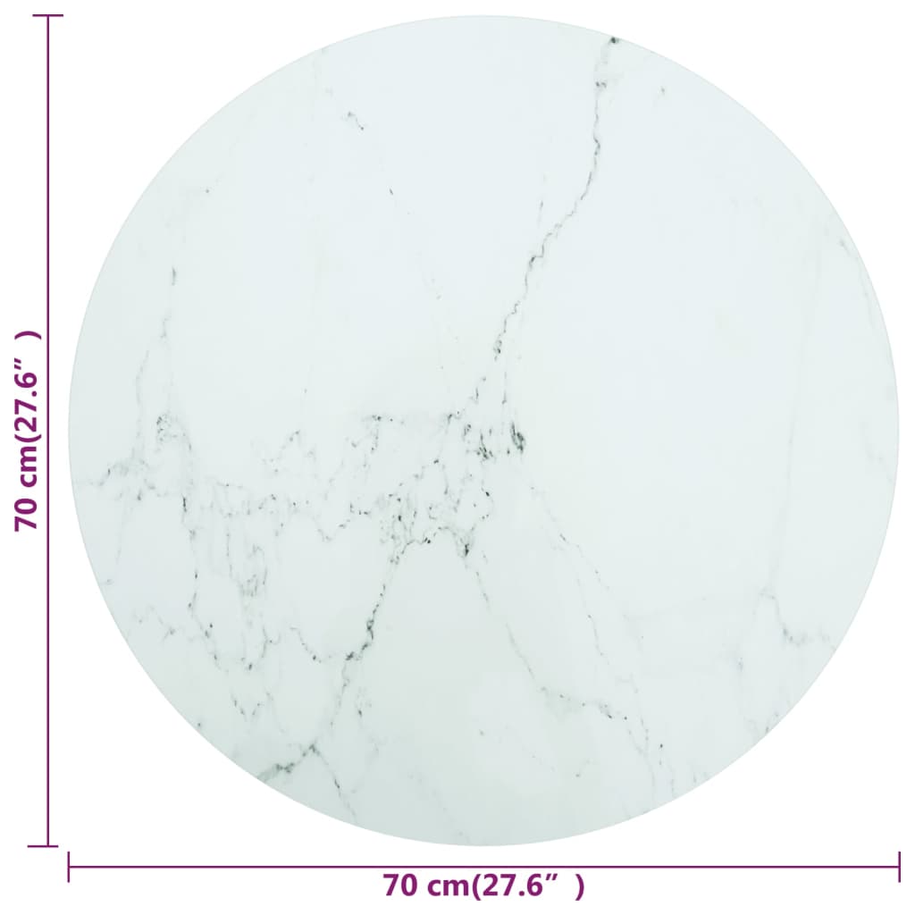 vidaXL Bordplate hvit Ø70x0,8 cm herdet glass med marmor design