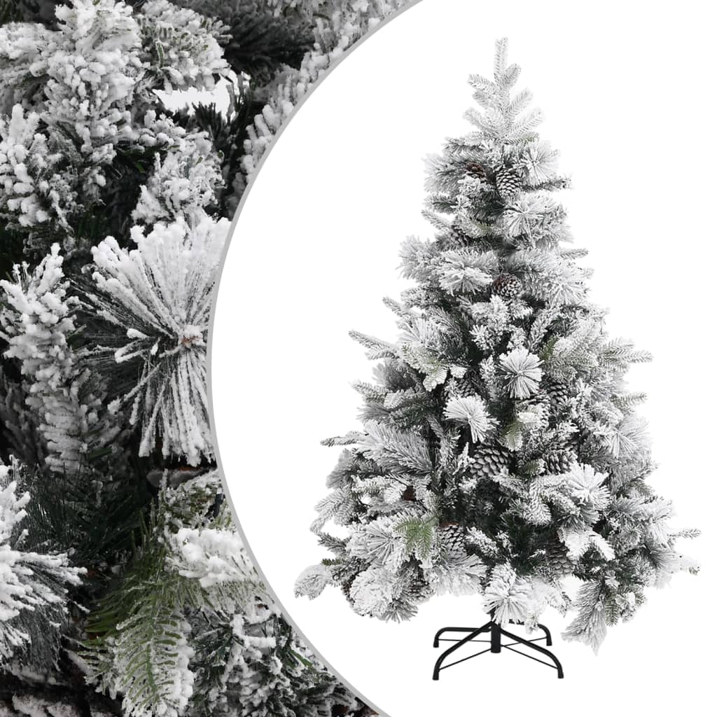 vidaXL Juletre med flokket snø og kongler 150 cm PVC og PE