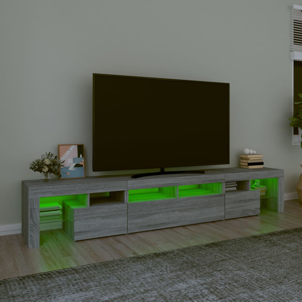 vidaXL TV-benk med LED-lys grå sonoma 230x36,5x40 cm