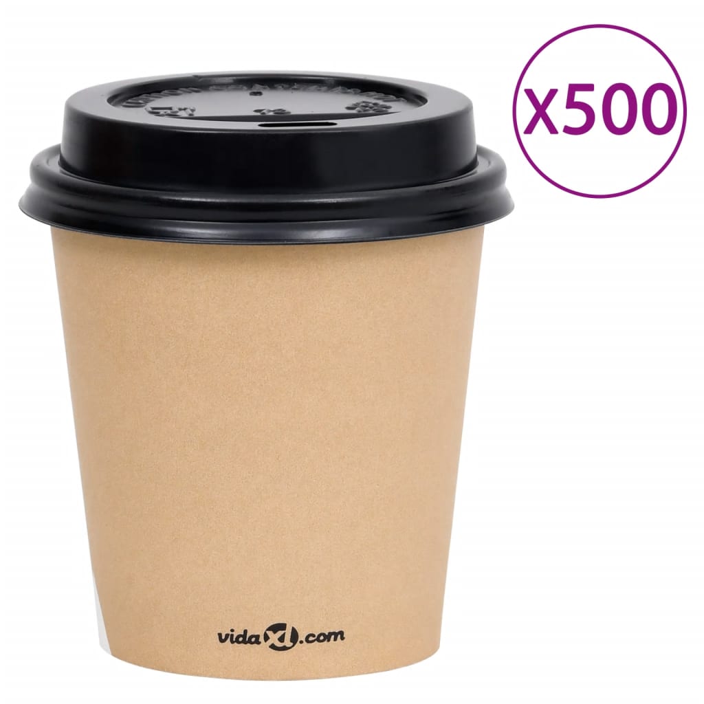 vidaXL Kaffepapirkopper med lokk 200 ml 500 stk brun