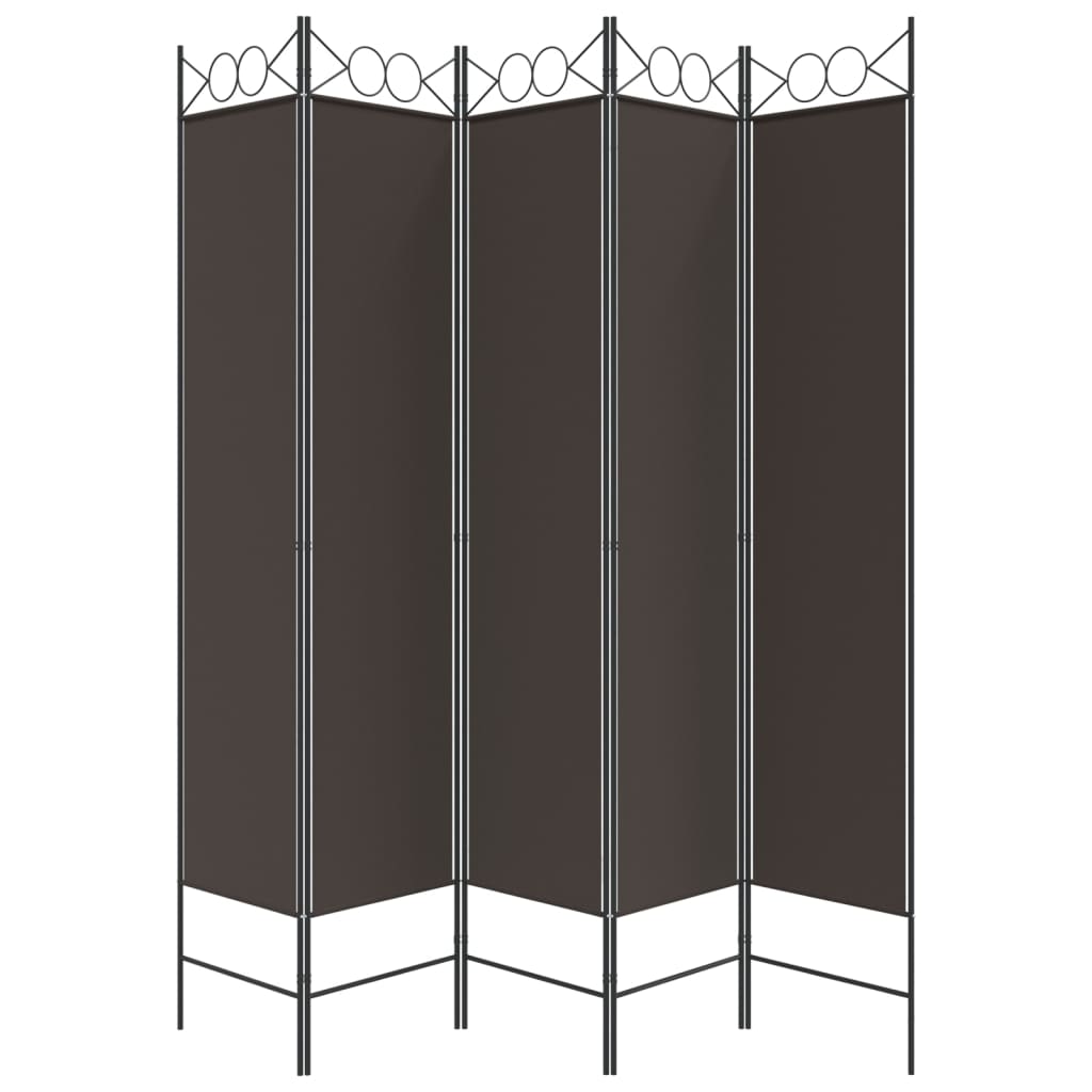 vidaXL Romdeler med 5 paneler brun 200x200 cm stoff