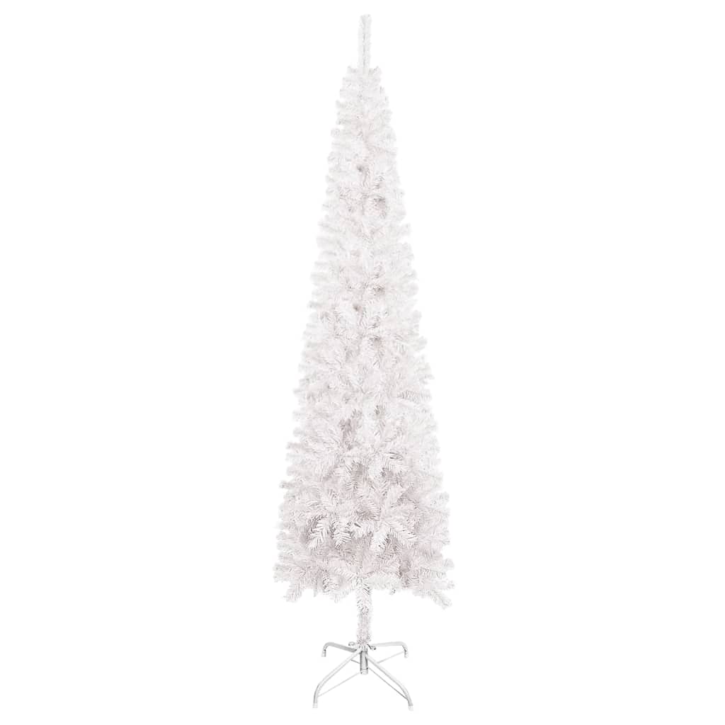 vidaXL Slankt forhåndsbelyst juletre med kulesett hvit 180 cm