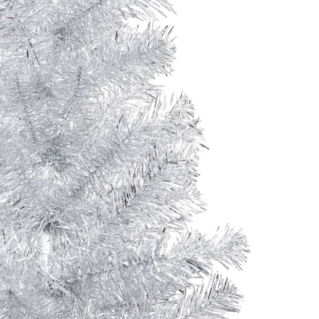 vidaXL Forhåndsbelyst kunstig juletre med kulesett sølv 150 cm PVC