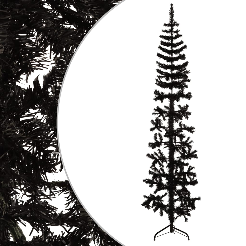 vidaXL Kunstig halvt juletre med stativ slankt svart 210 cm