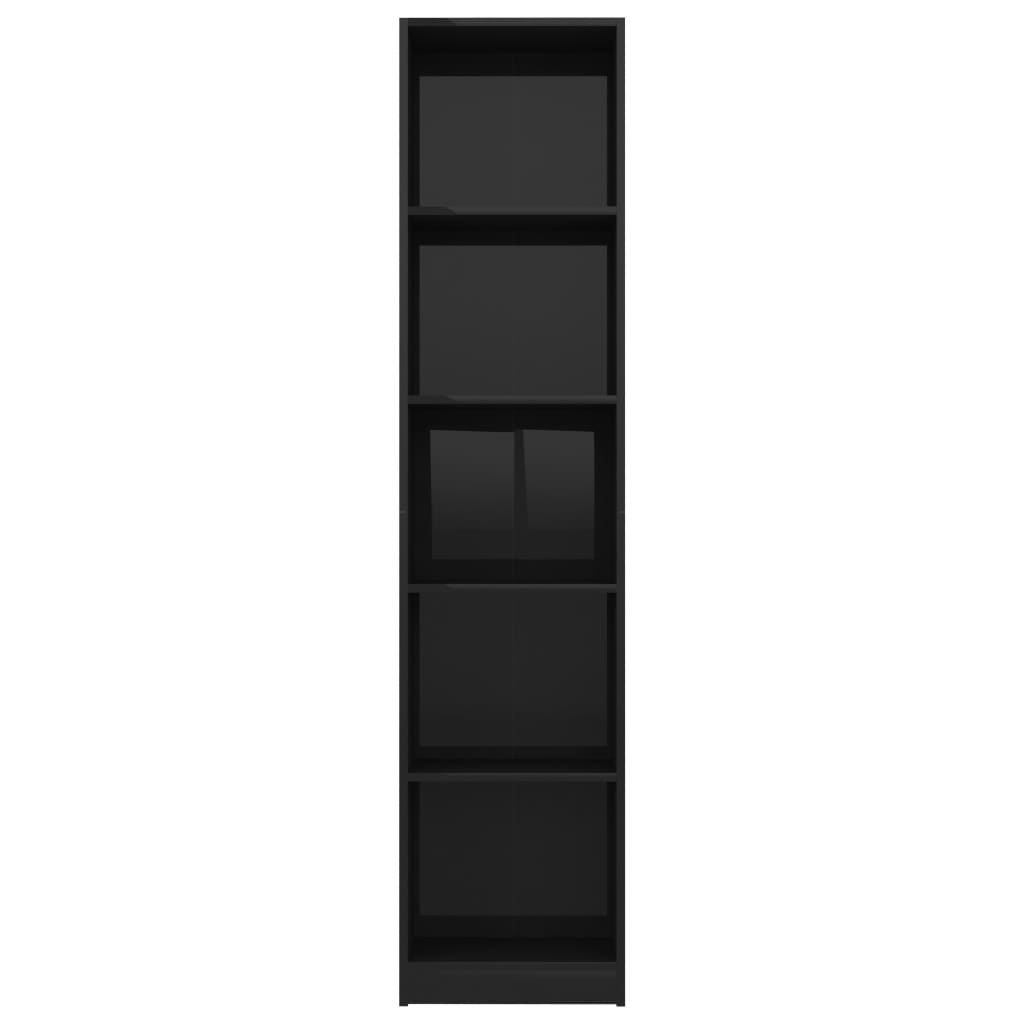 vidaXL Bokhylle 5 nivåer høyglans svart 40x24x175 cm sponplate