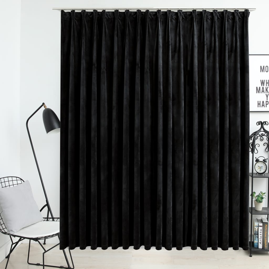 vidaXL Lystett gardin med metallkroker fløyel svart 290x245 cm