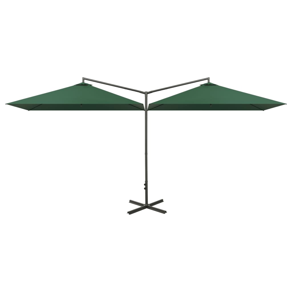 vidaXL Dobbel parasoll med stålstolpe grønn 600x300 cm