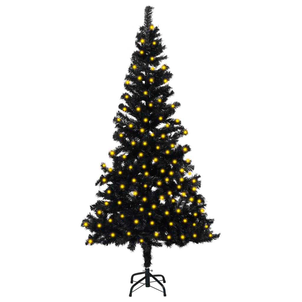 vidaXL Forhåndsbelyst kunstig juletre med stativ svart 150 cm PVC