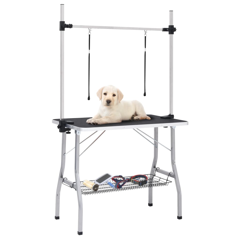 vidaXL Justerbart trimmebord til hund med 2 løkker og kurv