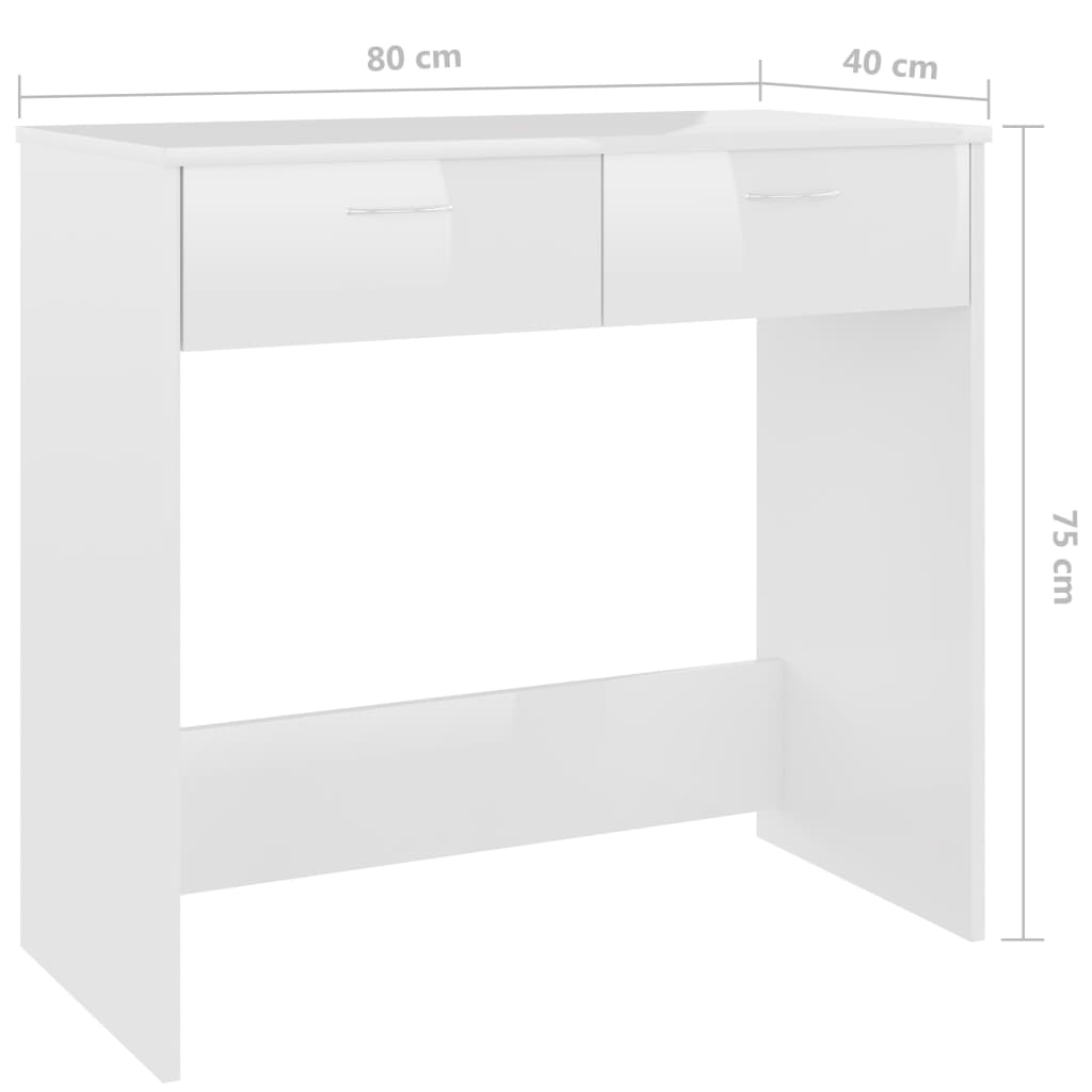 vidaXL Skrivebord høyglans hvit 80x40x75 cm sponplate