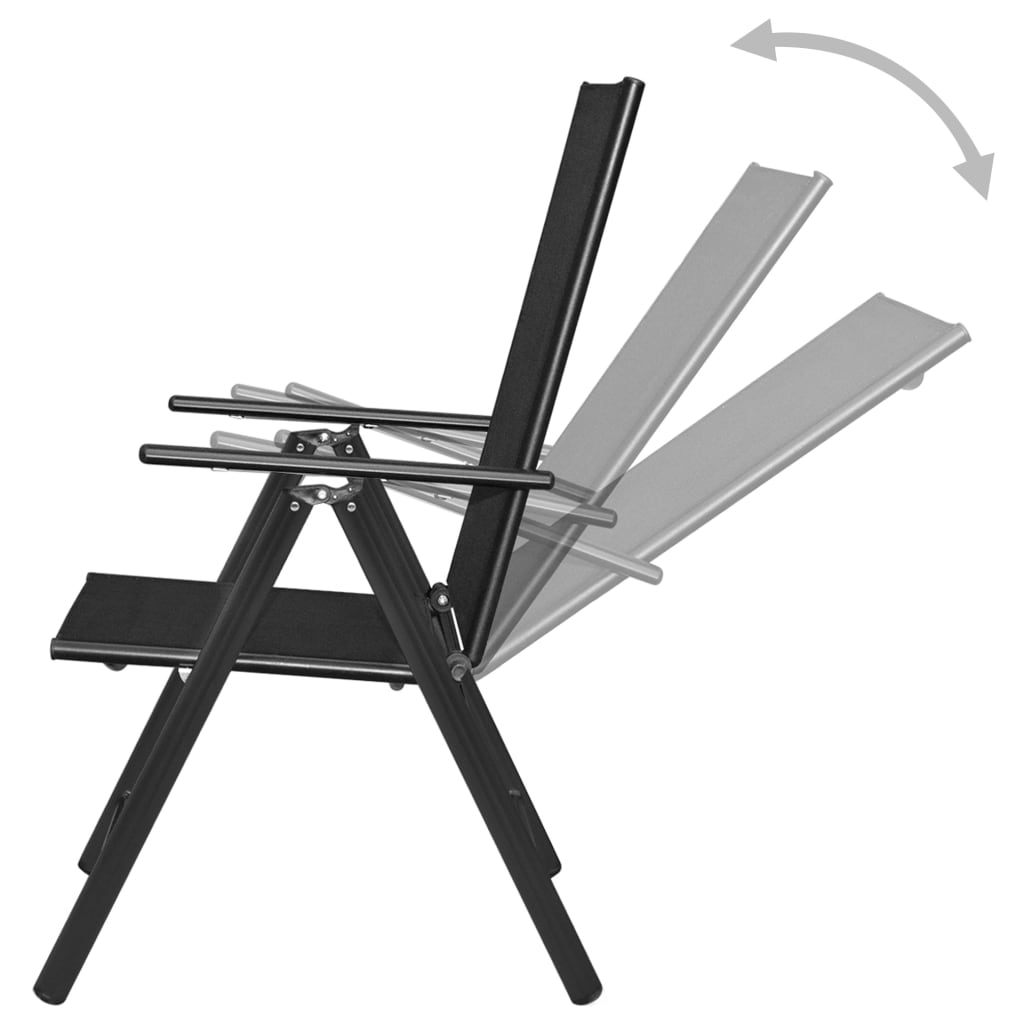 vidaXL Utendørs spisestue med brettbare stoler 7 deler aluminium svart