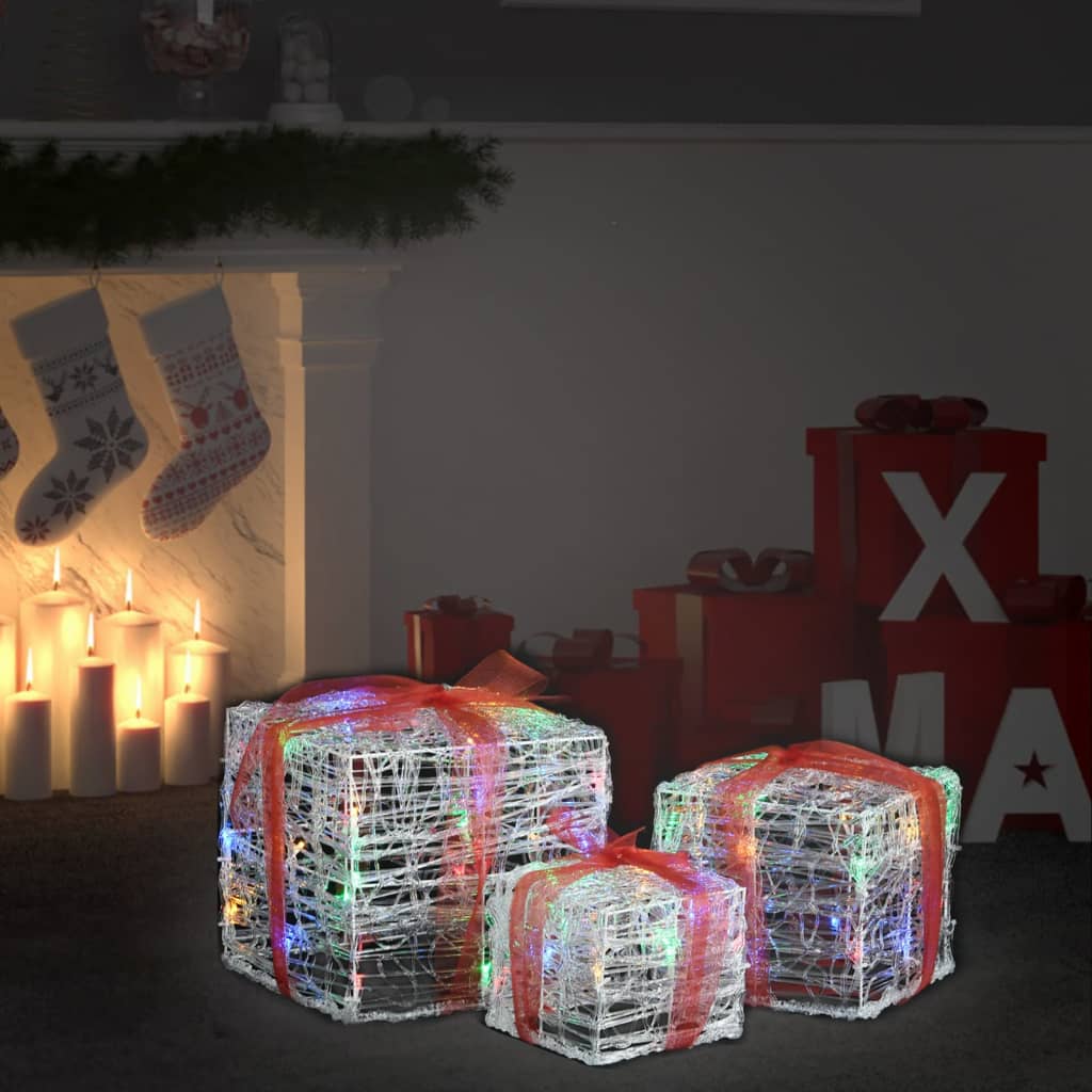 vidaXL Dekorative julegaveesker 3 stk akryl flerfarget
