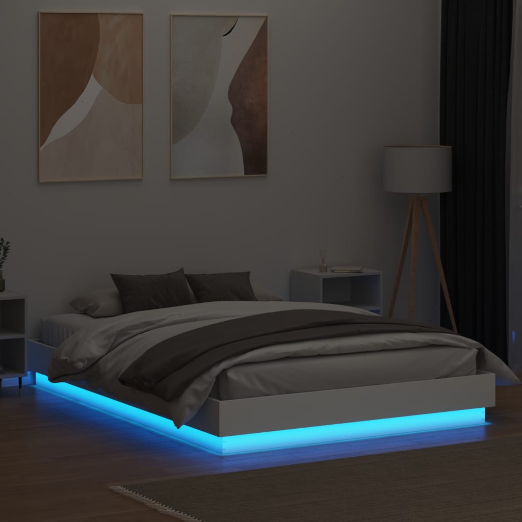 vidaXL Sengeramme med LED-lys hvit 160x200 cm